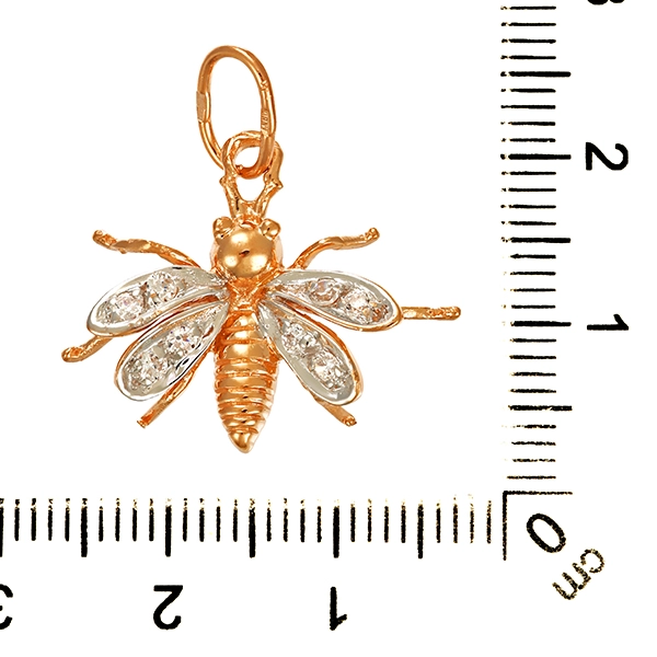 Anhänger, 14K, Weiß-/Rotgold, Zirkonia, Biene