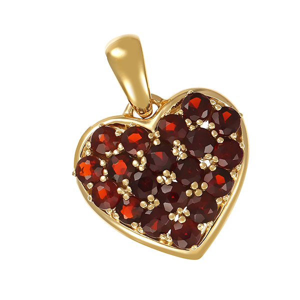 Anhänger, 14K, Gelbgold, Herz, Granat