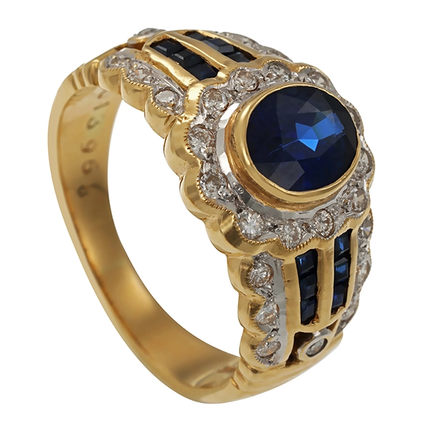 Ring, 18K, Gelbgold, Saphire, Brillanten