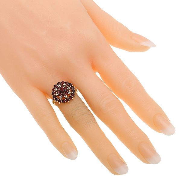 Ring, 14K, Gelbgold, Perle, Granat