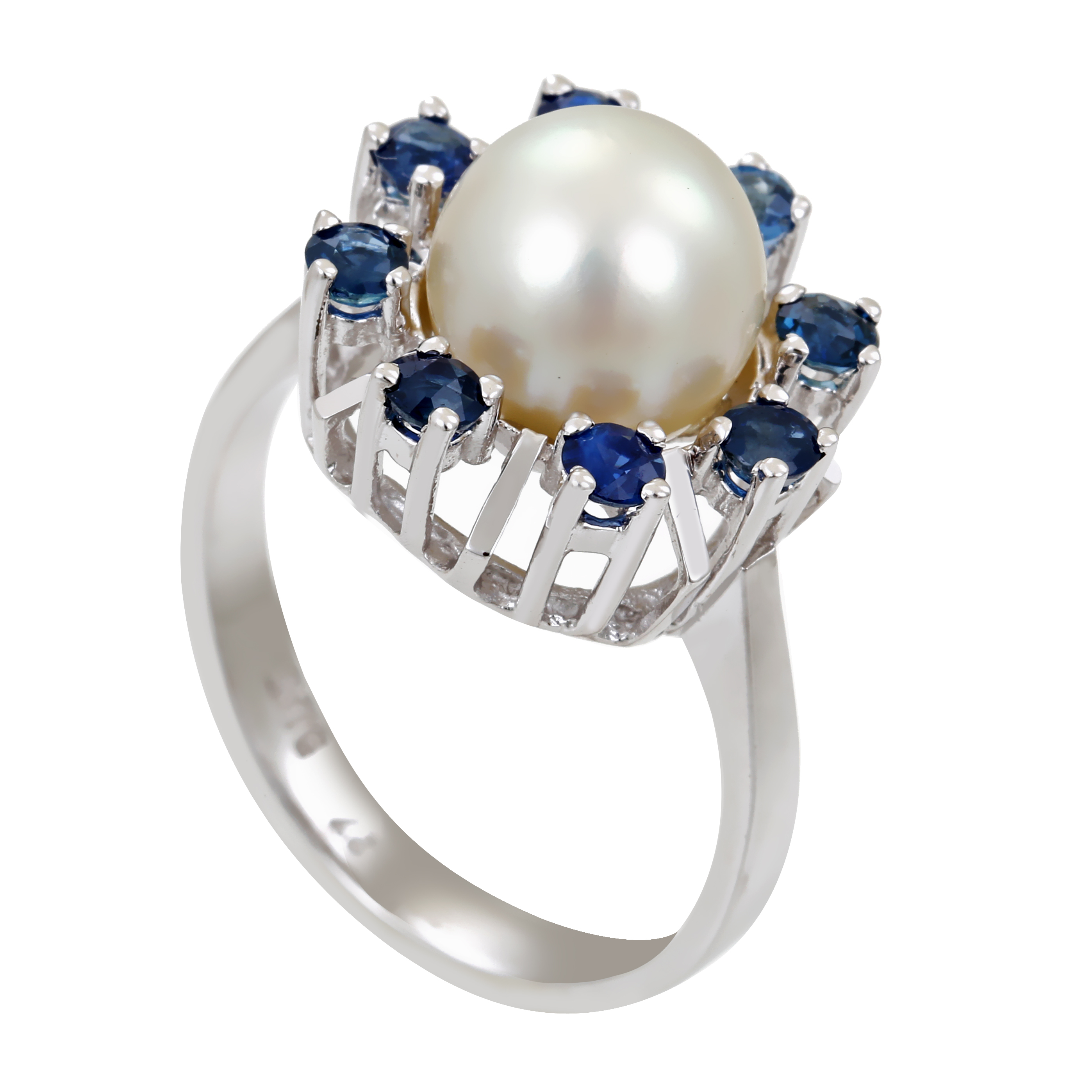 Ring, 14K, Weißgold, Saphir, Perle