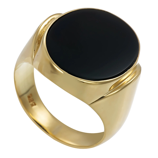 Herrenring, 14K, Gelbgold, Onyx