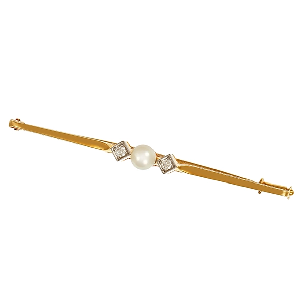 Brosche, 14K, Gelb-/Weißgold, Perle, Brillanten