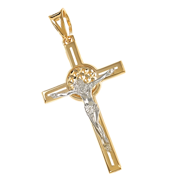 Anhänger, 14K, Gelb-/Weißgold, Kruzifix