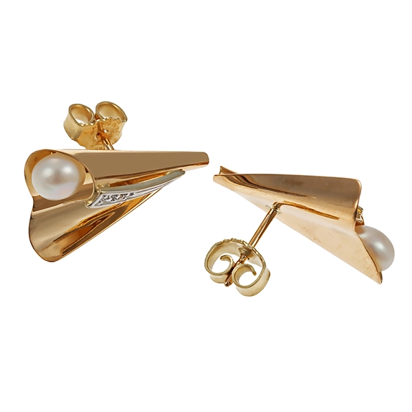 Ohrstecker, 8K, Gelbgold, Perlen, Diamanten