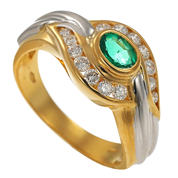 Ring, 18K, Gelb-/Weißgold, Smaragd, Brillanten