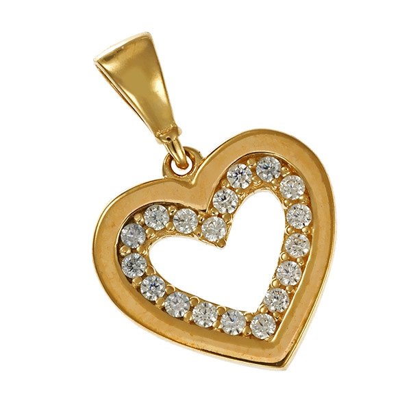 Anhänger, 14K, Gelbgold, Herz, Zirkonia