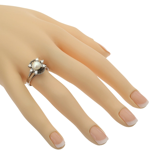 Ring, 14K, Weißgold, Perle, Brillant