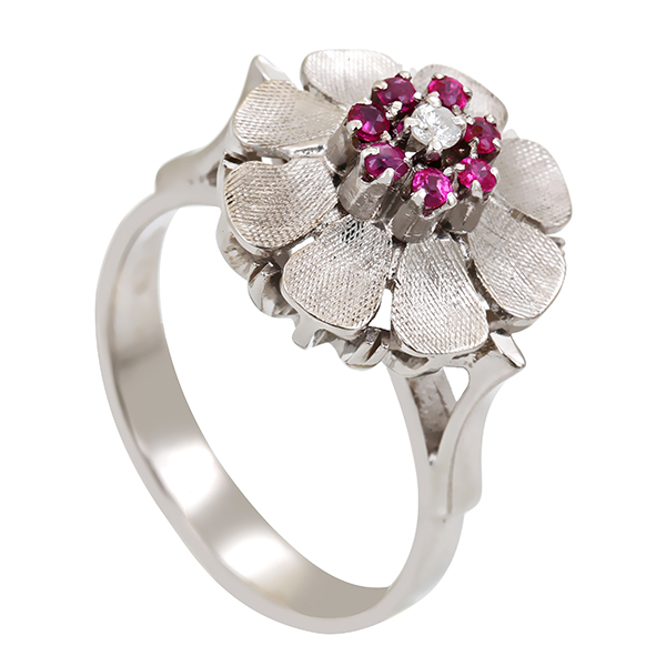Ring, 14K, Weißgold, Brillant, Rubine