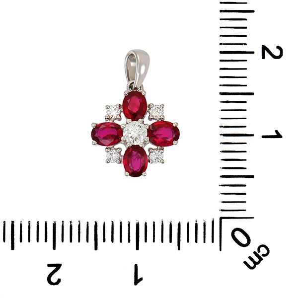 Anhänger, 18K, Weißgold, Rubine, Brillanten, 0,16ct