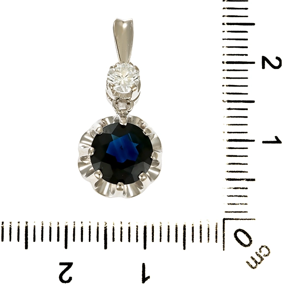 Anhänger, 18K, Weißgold, Saphir, Brillant