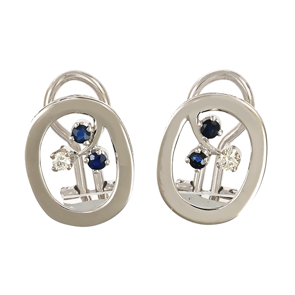 Ohrclipse, 14K, Weißgold, Brillanten, Saphire