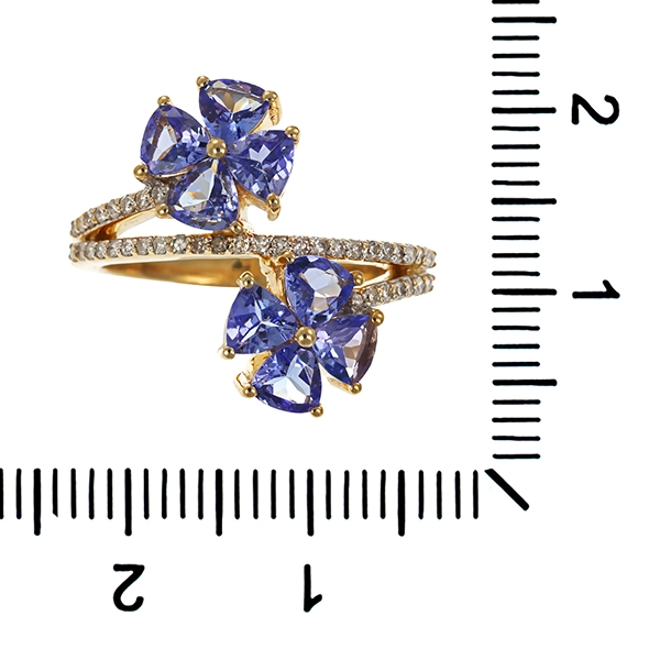 Ring, 9K, Gelbgold, Tansanit, Diamant