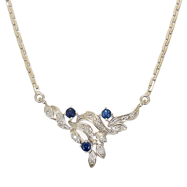 Collier, 14K, Weißgold, Saphir, Diamant