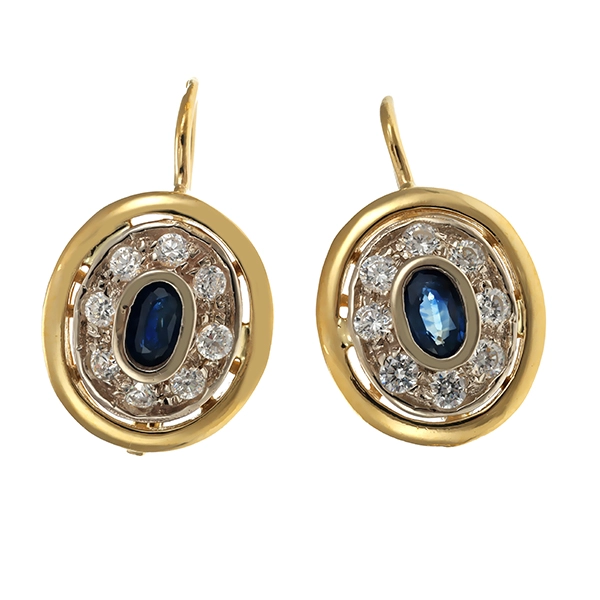 Ohrhänger, 14K, Gelb-/Weißgold, Saphir, Zirkonia