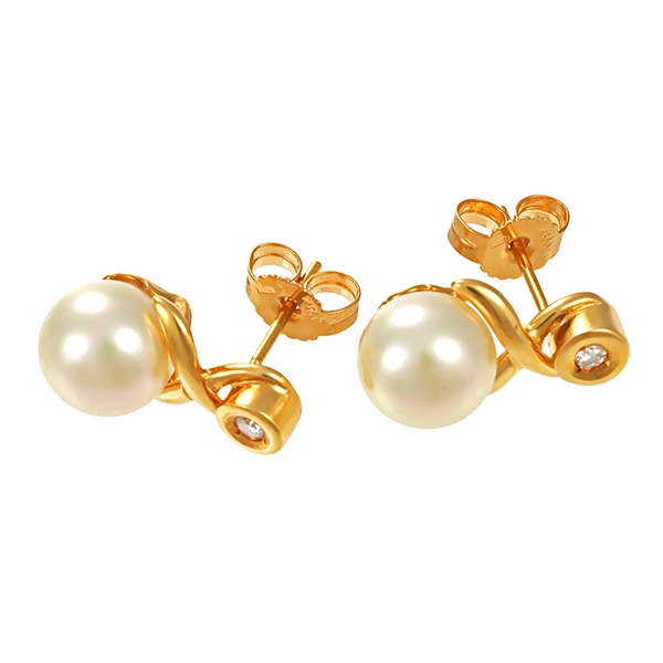Ohrstecker, 18K, Gelbgold, Perle, Brillant