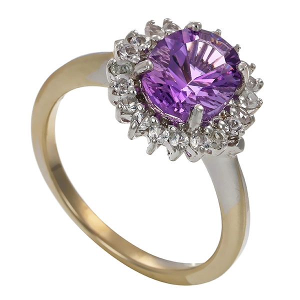 Ring, 14K, Weißgold, Amethyst, Zirkonia