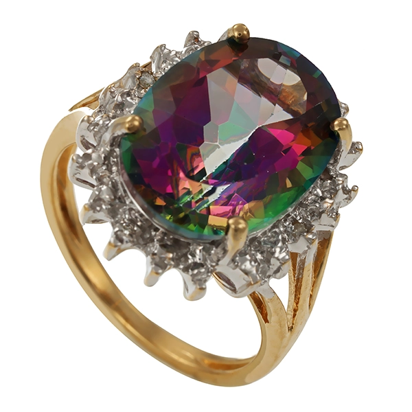 Ring, 8K, Gelb-/Weißgold, Topas, Diamanten