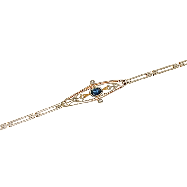 Armband, 14K, Gelb-/Weißgold, Saphir, Diamantrosen