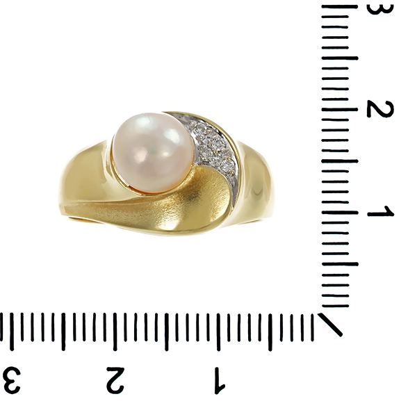 Ring, 14K, Gelbgold, 1 zuchtperle, 4 Brillsmten
