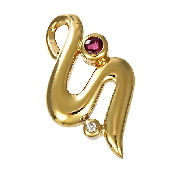 Anhänger, 14K, Gelbgold, Brillant, Rubin