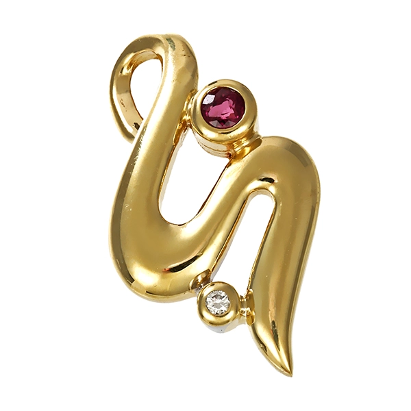 Anhänger, 14K, Gelbgold, Brillant, Rubin