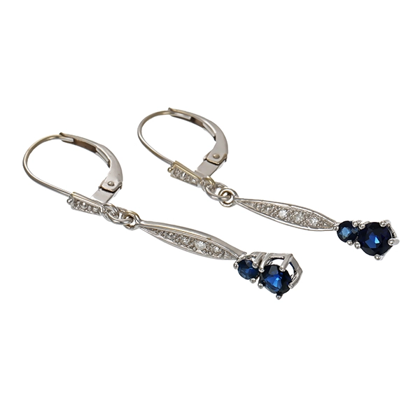 Ohrhänger, 14K, Weißgold, Saphire, Diamanten