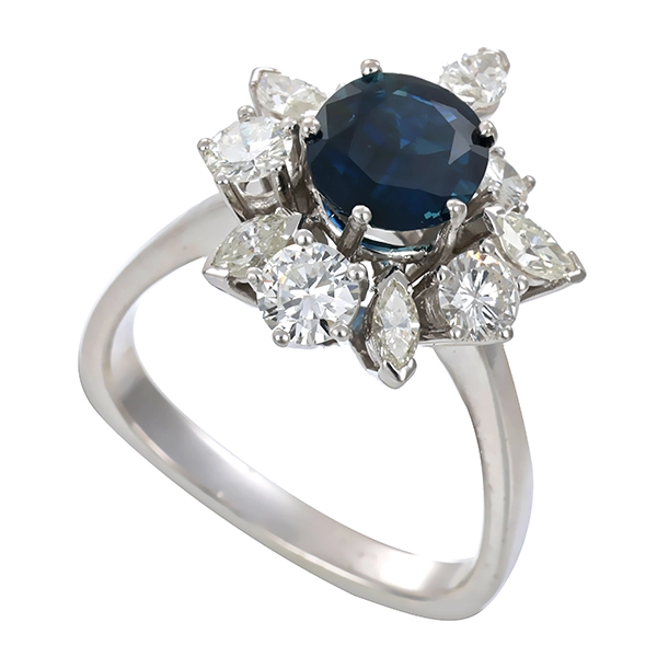 Ring, 18K, Weißgold, Brillanten, Saphir