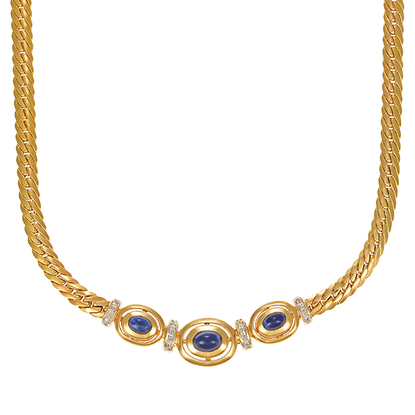 Collier, 14K, Gelbgold, Saphir, Diamant