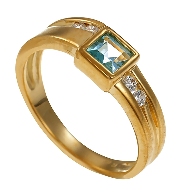 Ring, 8K, Gelbgold, Zirkonia, Topas blau