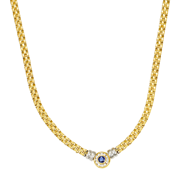 Collier, 18K, Gelb-/Weißgold, Saphir, Brillanten
