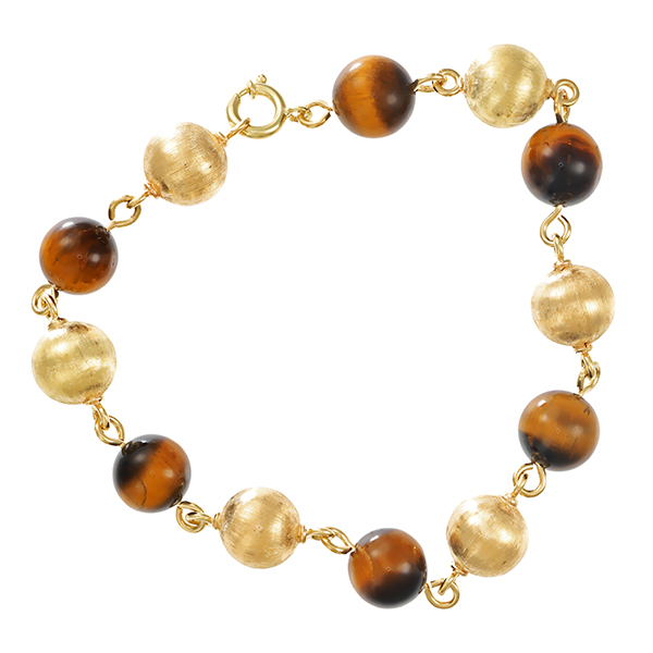 Armband, 14K, Gelbgold, Tigerauge