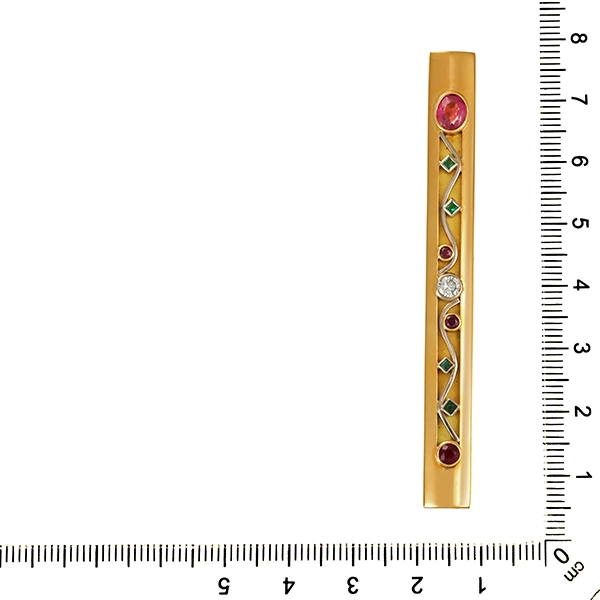 Krawattenhalter, 18K, Gelbgold, Turmalin, Smaragd, Brillant, Rubin