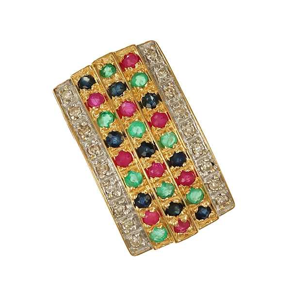 Anhänger, 14K, Diamanten, Rubine, Saphire, Smaragde