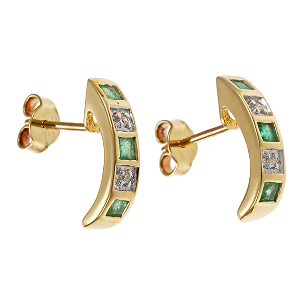 Ohrschmuck, 14K, Gelb-/Weißgold, Diamanten, Smaragde
