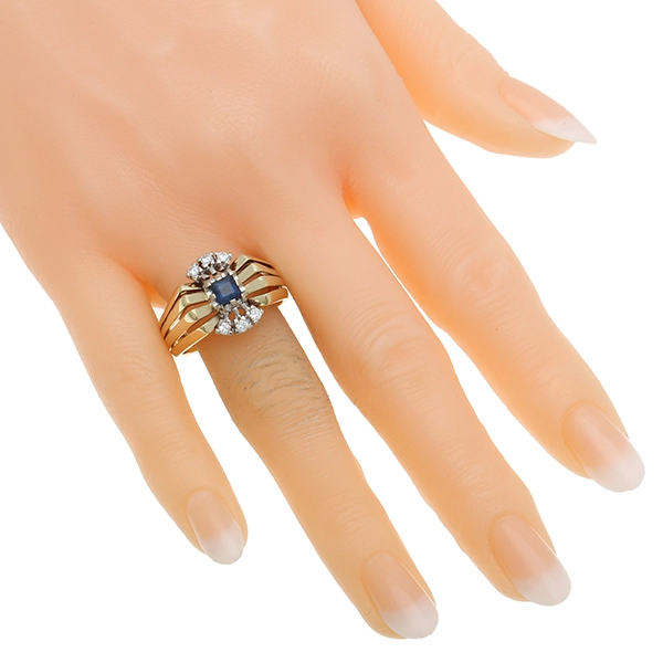Ring, 14K, Gelb-/Weißgold, Saphir, Brillanten