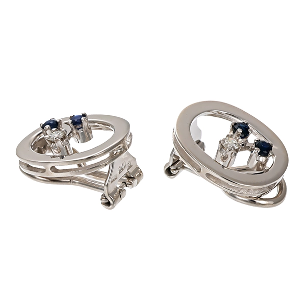 Ohrclipse, 14K, Weißgold, Brillanten, Saphire