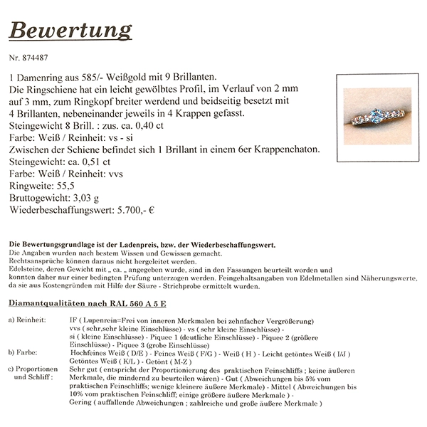 Diamantring, 14K, Weißgold, Brillanten