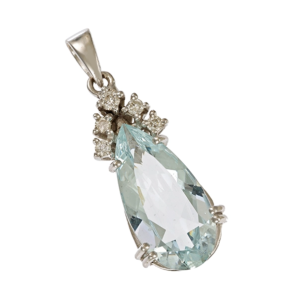 Anhänger, 14K, Weißgold, Aquamarin, Brillanten