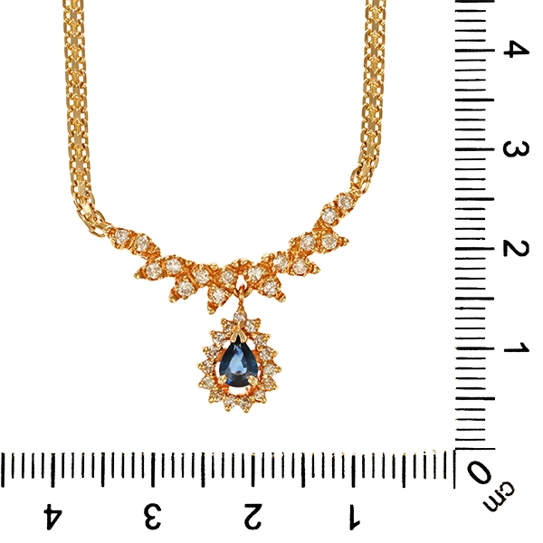 Collier, 14K, Gelbgold, Saphir, Brillanten 0,31 ct