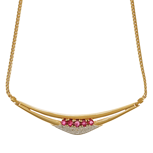 Collier, 14K, Gelb-/Weißgold, Diamanten, Rubine