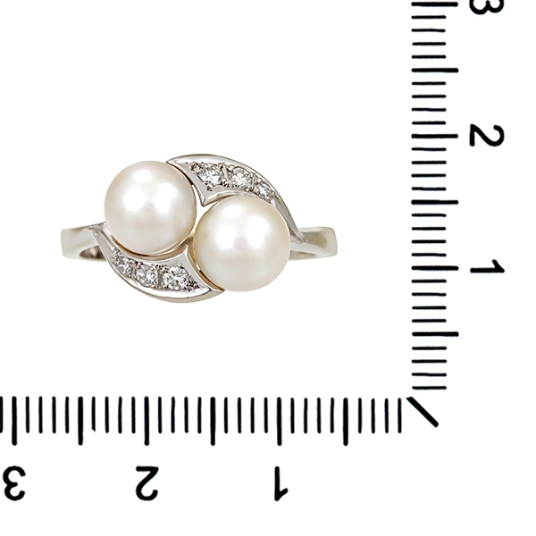 Ring, 14K, Weißgold, Perlen, Brillanten