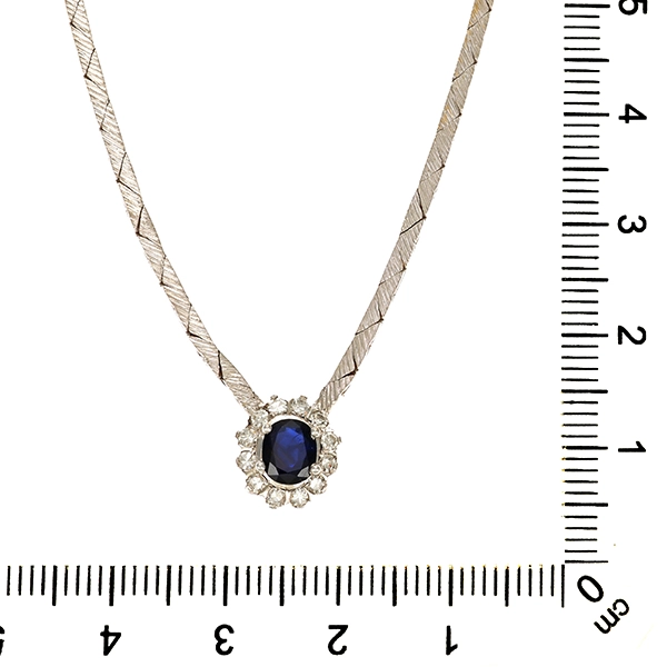 Collier, 14K, Weißgold, Saphir, Diamanten