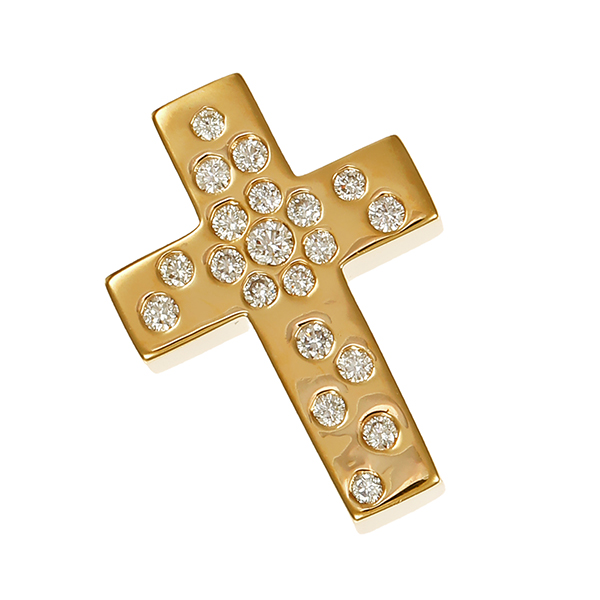 Anhänger, 14K, Gelbgold, Brillanten, Kreuz