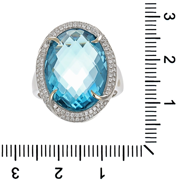 Ring, 18K, Weißgold, Brillant, Topas blau
