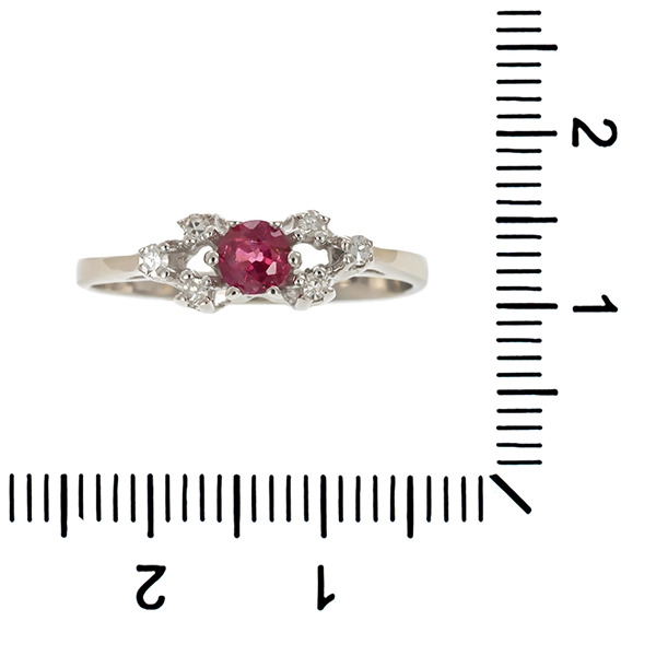 Ring, 14K, Weißgold, Rubin, Diamanten