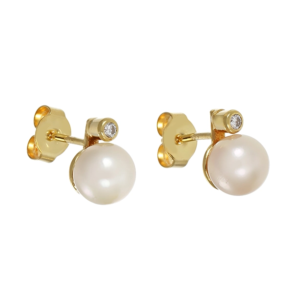 Ohrstecker, 14K, Gelbgold, Brillanten, Perlen