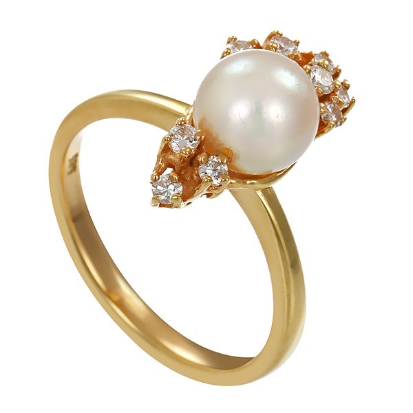 Ring, 14K, Gelbgold, Perle, Brillanten