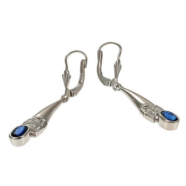 Ohrhänger, 14K, Weißgold, Diamant, Saphir