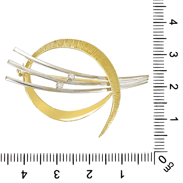 Brosche, 14K, Gelb-/Weißgold, Diamant